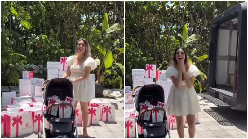 Anitta sorprendió a Lele Pons con un camión repleto de regalos para su bebé