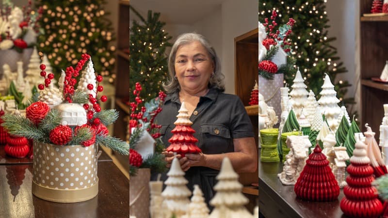 Patricia Minero realiza más de 100 diseños de velas aromáticas para esta Navidad.
