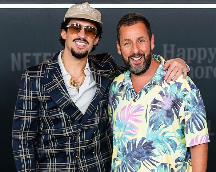  Bad Bunny y Adam Sandler sorprenden como dupla explosiva en la premiere de Happy Gilmore 2