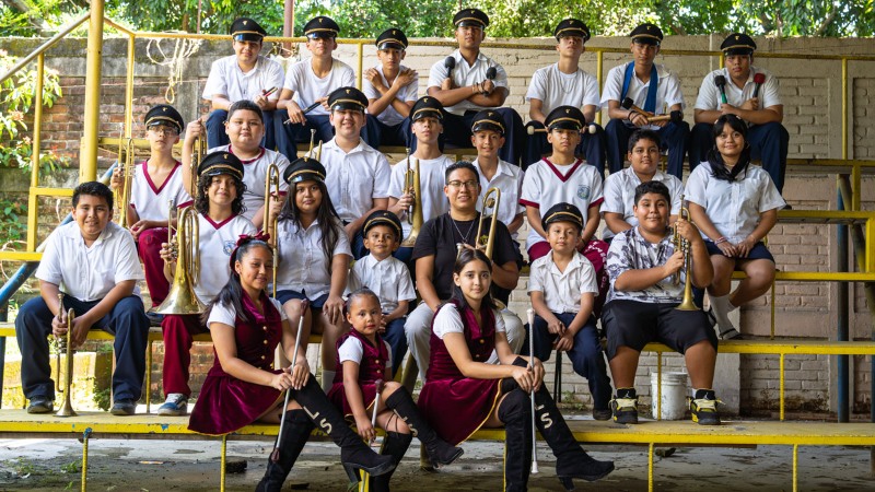 La banda del Centro Escolar Reparto Los Santos 2 está lista para desfilar este 15 de septiembre