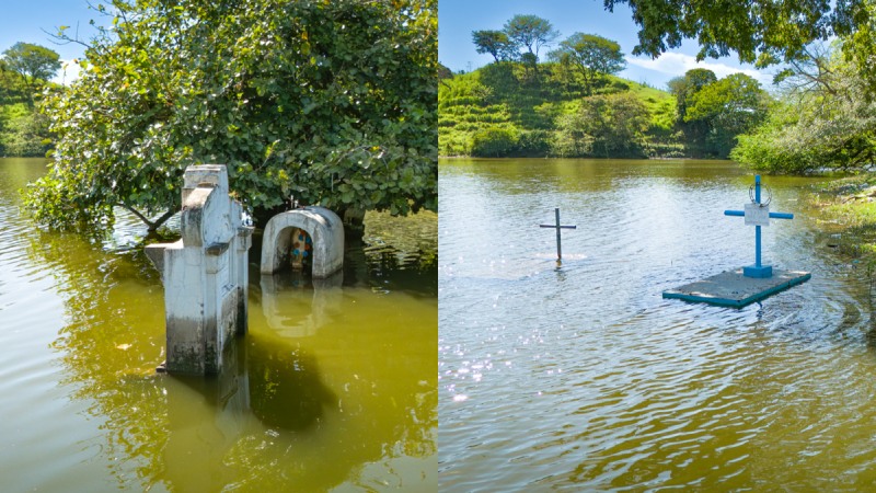 El cementerio de Potonico, un lugar que se inundó en el lago Suchitlán hace más de 50 años