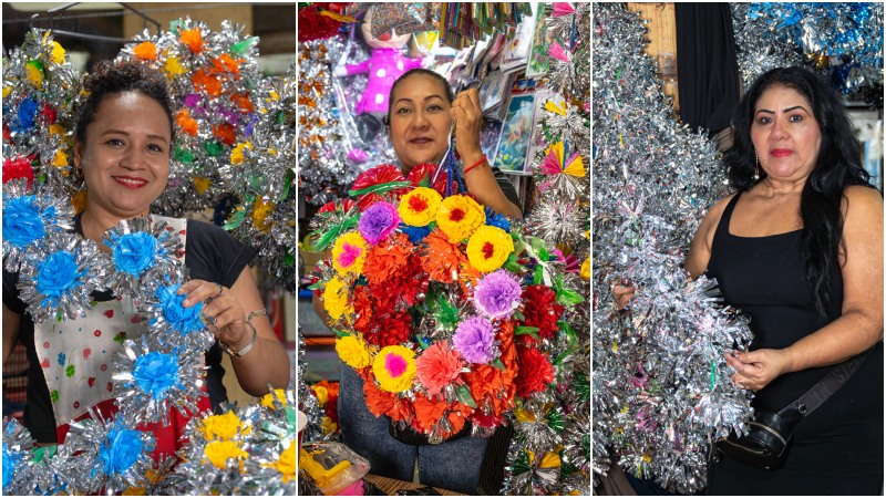Salvadoreñas mantienen viva la tradición de los arreglos florales para el Día de Muertos en el Mercado Central