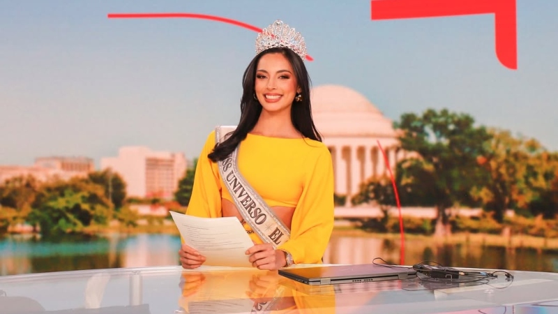 Giulia Zanoni, Miss Universo El Salvador, es entrevistada por Telemundo